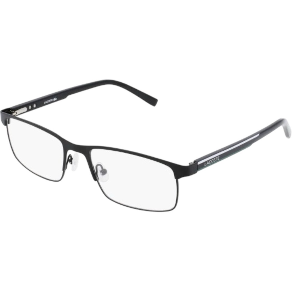 Lacoste Men’s Eyeglasses | Black Metal Frame | Rectangle Full Rim | 56–19–145